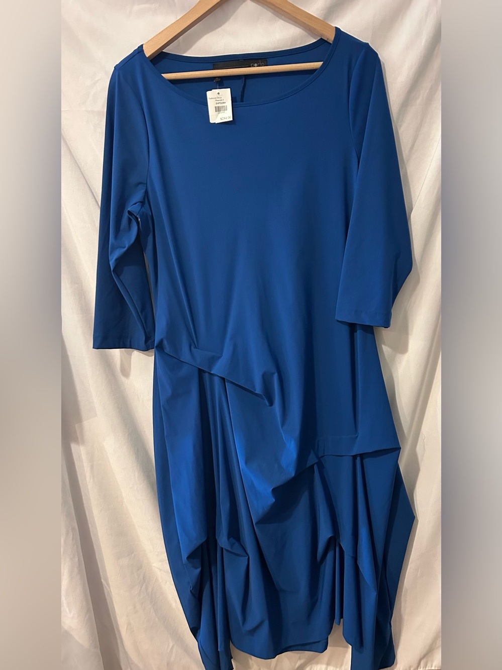 Porto San Francisco Asymetrical Draped Midi Dress Blue L/XL NWT Retails $245
